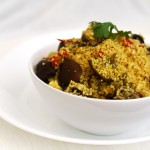 Curried Couscous with Roasted Indian Eggplants