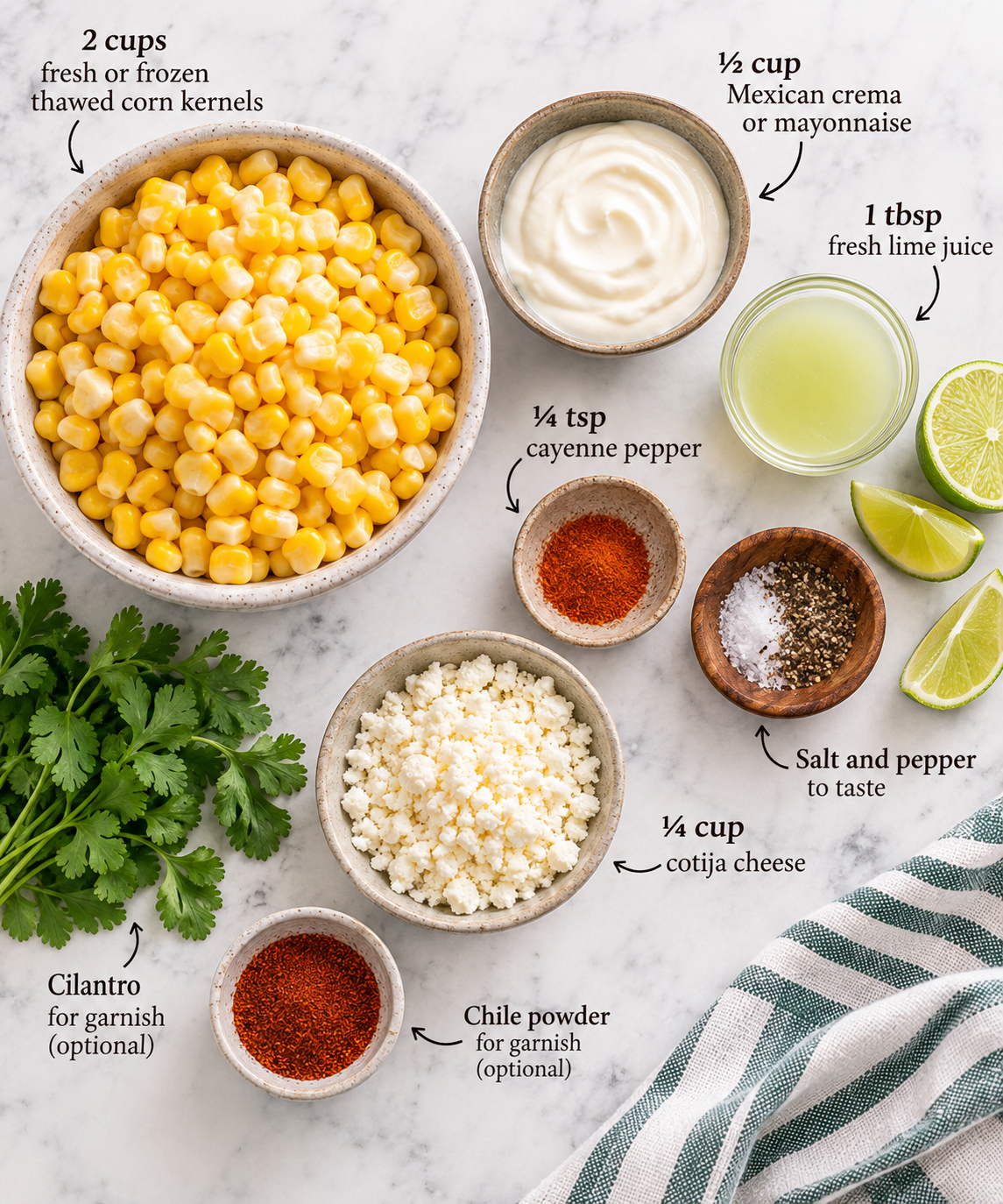 Mexican Street Corn (elote) is a delicious snack made with sweet corn covered with spicy seasoning, fresh lime juice, creamy Mexican crema, and cotija cheese.
