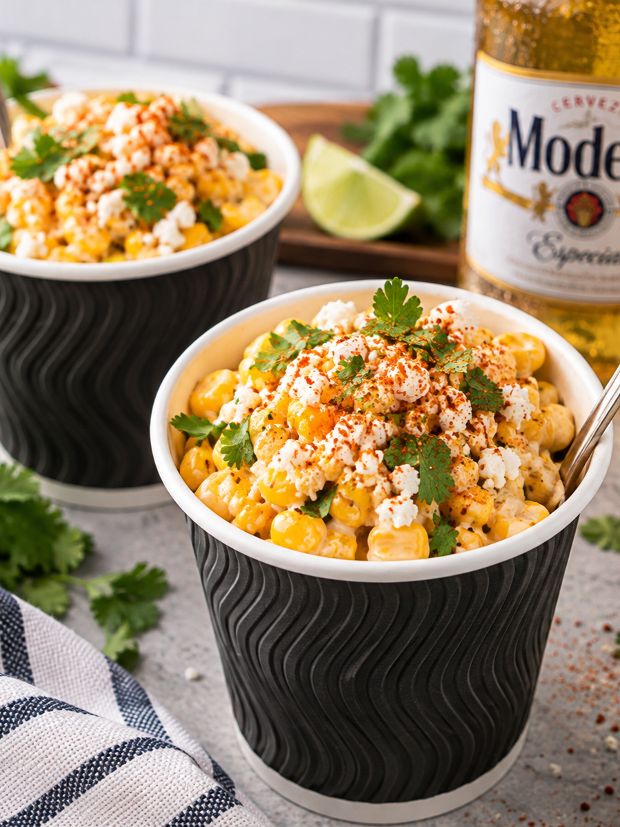 Mexican Street Corn (elote) is a delicious snack made with sweet corn covered with spicy seasoning, fresh lime juice, creamy Mexican crema, and cotija cheese.