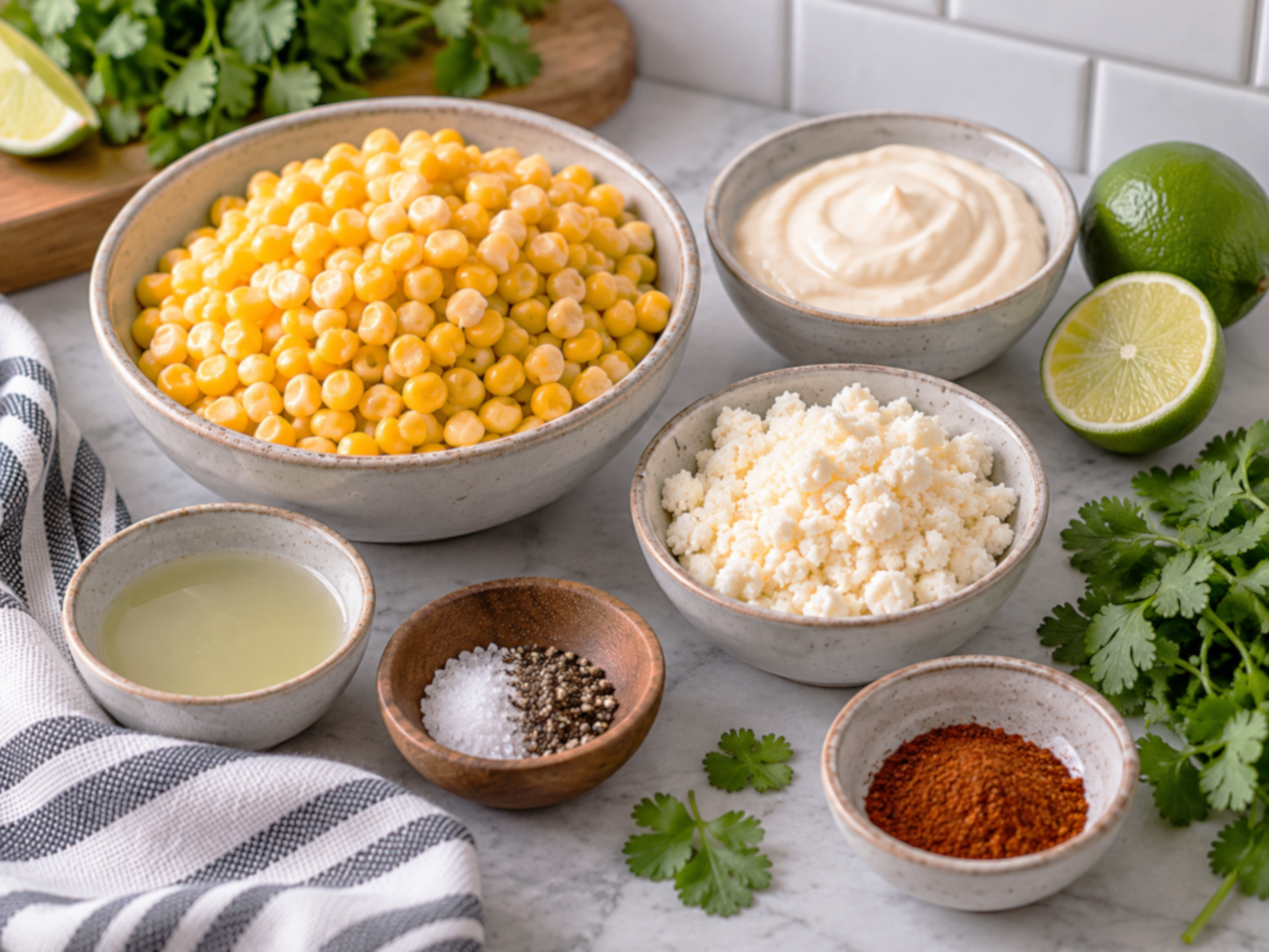 Mexican Street Corn (elote) is a delicious snack made with sweet corn covered with spicy seasoning, fresh lime juice, creamy Mexican crema, and cotija cheese.