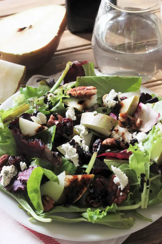 Goat Cheese, Pear, Pecan, and Cranberry Salad with Reduced Balsamic Vinaigrette-4