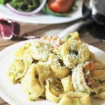 Garlic Pesto Shrimp with Cheese Tortellini