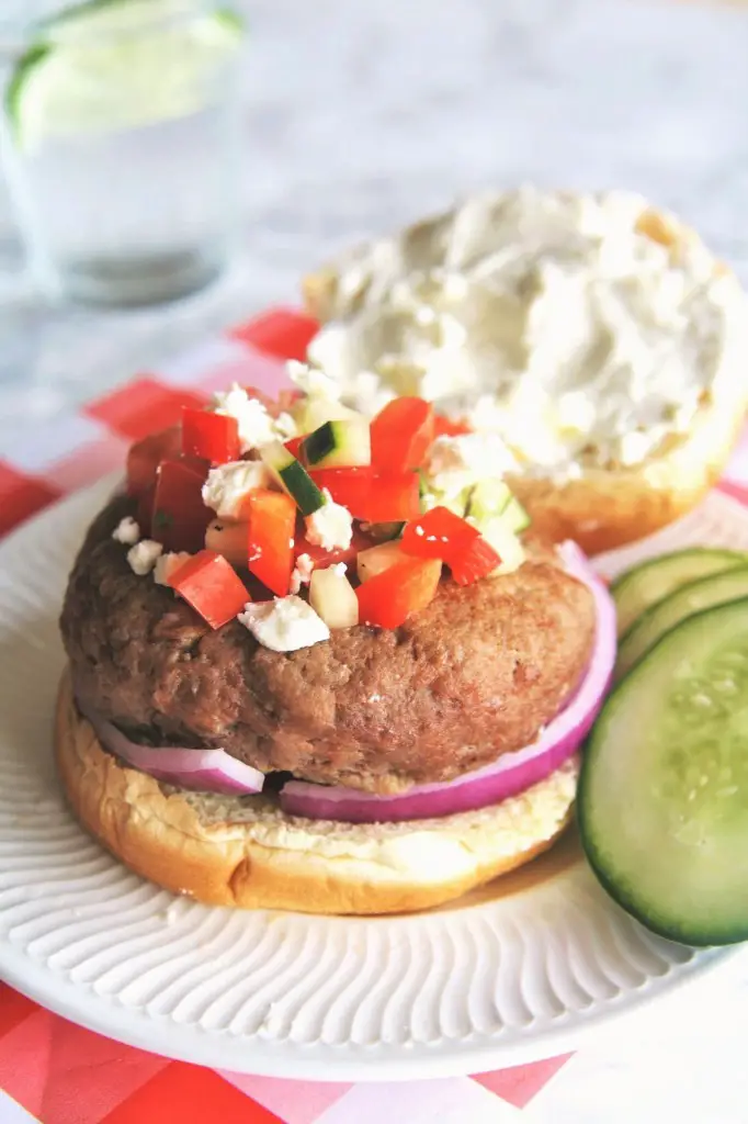 Greek Burgers with Whipped Feta Spread - The Tasty Bite