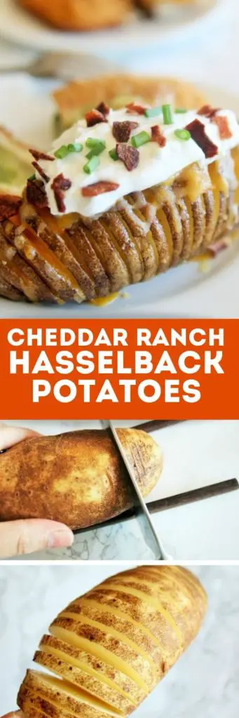 Cheddar Ranch Hasselback Potatoes are whole russet potatoes sliced into fans and baked until golden brown on the outside, rich and creamy on the inside, with melted cheddar cheese oozing out. This is an easy and delicious side dish perfect for weeknight dinners or even for entertaining!