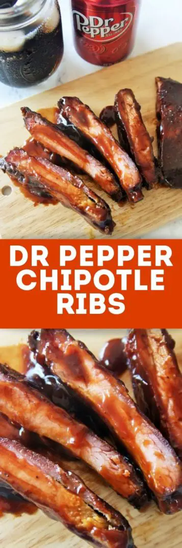 These Dr Pepper Chipotle Ribs are first cooked in a slow cooker until tender and flavorful then finished off on the grill or under the broiler to get that nice char and crispy edges!
