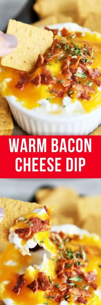 This creamy Warm Bacon Cheese Dip is loaded with flavor, baked until bubbly, gooey, and perfect as a game day appetizer!