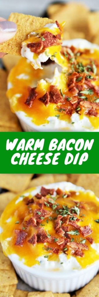 This creamy Warm Bacon Cheese Dip is loaded with flavor, baked until bubbly, gooey, and perfect as a game day appetizer!