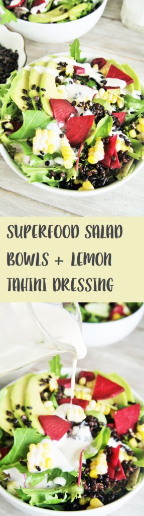 This delicious salad is loaded with superfood ingredients such as avocado, corn, beets, and baby spinach tossed in a creamy lemon tahini dressing - light yet hearty enough for lunch or dinner!