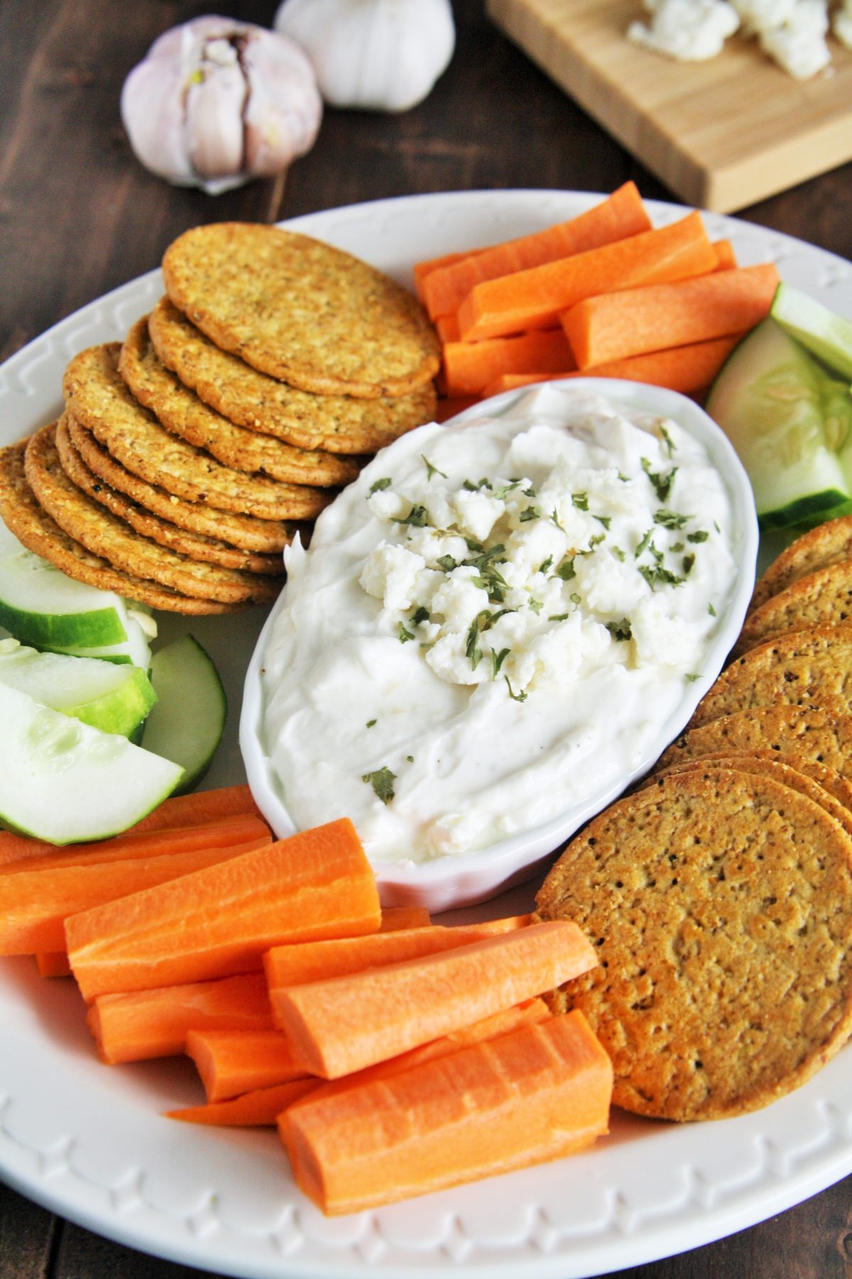 This creamy feta cheese dip with roasted garlic is easy to whip up and requires only 5 ingredients!