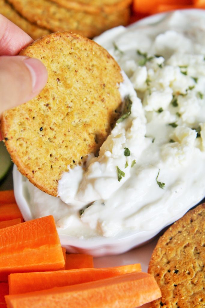 This creamy feta cheese dip with roasted garlic is easy to whip up and requires only 5 ingredients!