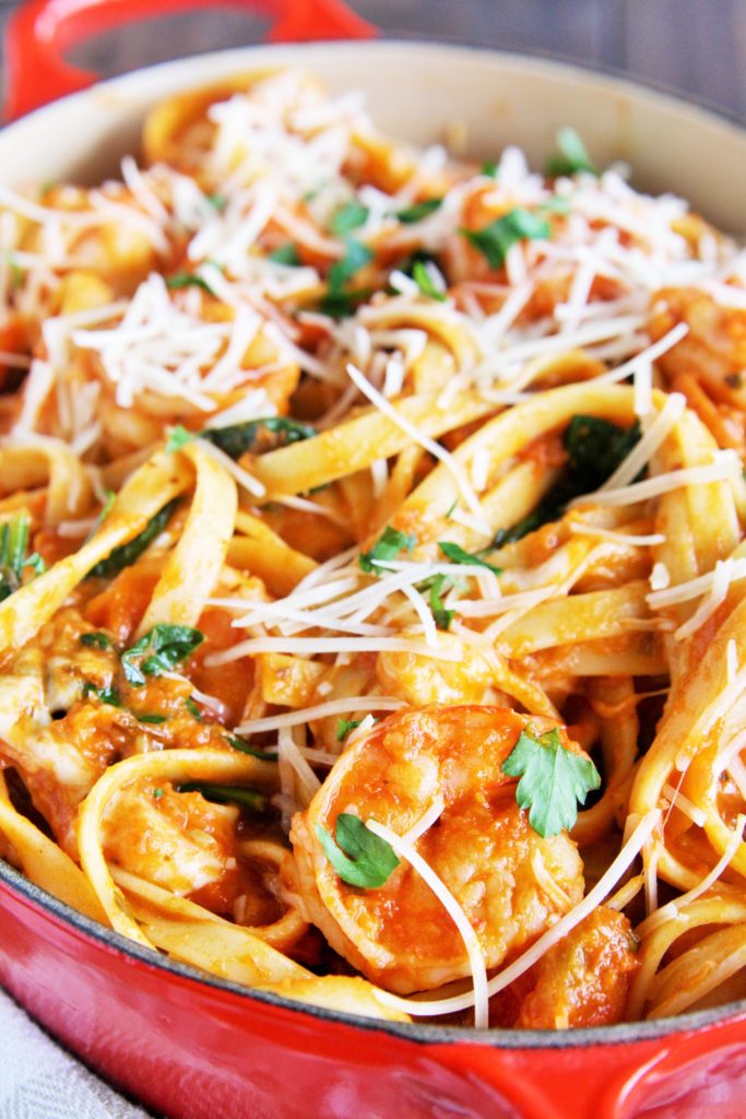 A flavorful shrimp parmesan pasta dish that comes together in under 30 minutes and makes the perfect weeknight meal for your family.