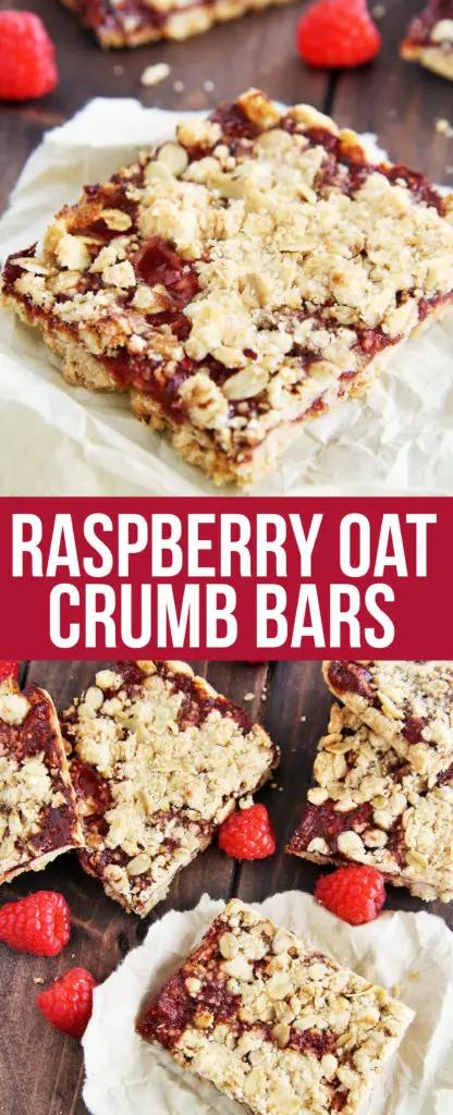 Raspberry Oat Crumb Bars with buttery crust, sweet fresh raspberry filling, and crumbly oat toppings make wonderful breakfast bars, desserts, or even afternoon snacks.