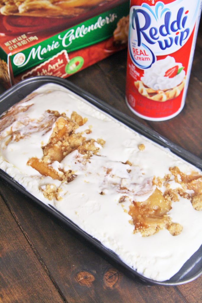 Creamy vanilla ice cream and flaky apple pie with crumb topping come together for an easy, delicious frozen treat. And there's no ice cream maker required!