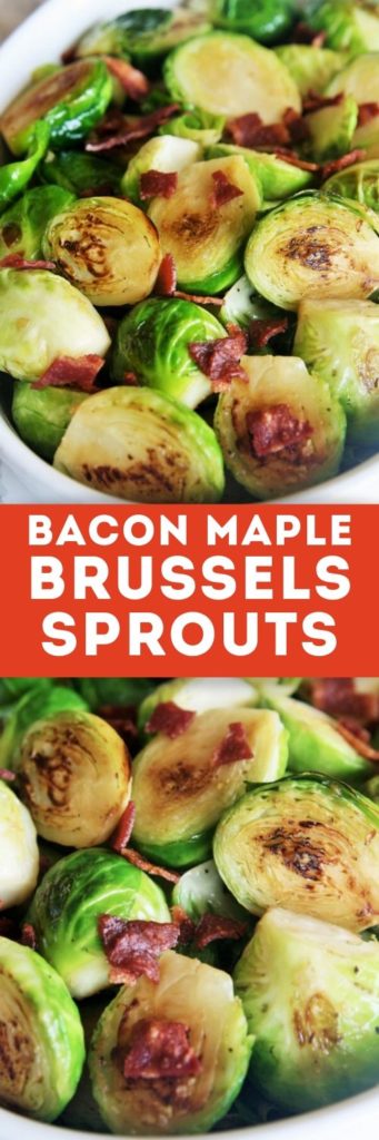 These bacon brussels sprouts are roasted until crisp and caramelized, with just the perfect hint of sweet maple flavor.