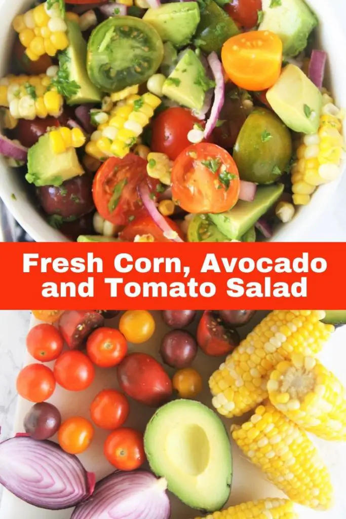 Fresh Corn, Avocado, and Tomato Salad is a light and refreshing side dish perfect for weeknight dinners, potlucks and cookouts!