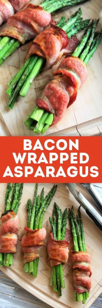 Bacon Wrapped Asparagus is an easy, elegant side dish that the whole family will love. Tender asparagus stalks are wrapped in ​thick-cut bacon and roasted to crispy perfection!