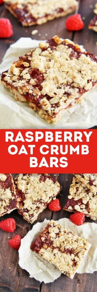 Raspberry Oat Crumb Bars with buttery crust, sweet fresh raspberry filling, and crumbly oat toppings make wonderful breakfast bars, desserts, or even afternoon snacks.