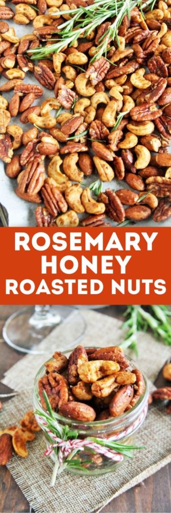 These Rosemary Honey Roasted Nuts are savory, sweet, and totally addicting thanks to the rosemary and cayenne pepper, with a touch of honey for sweetness.