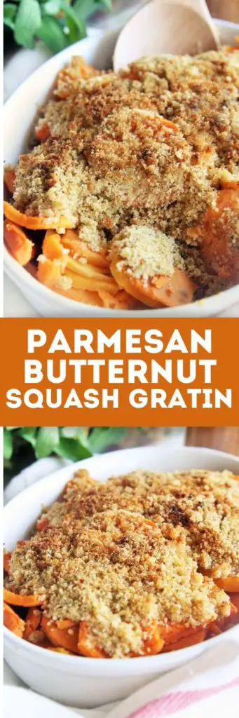 This delicious, cheesy, and creamy Parmesan Butternut Squash Gratin is the perfect side dish to roasted turkey, chicken or baked ham.
