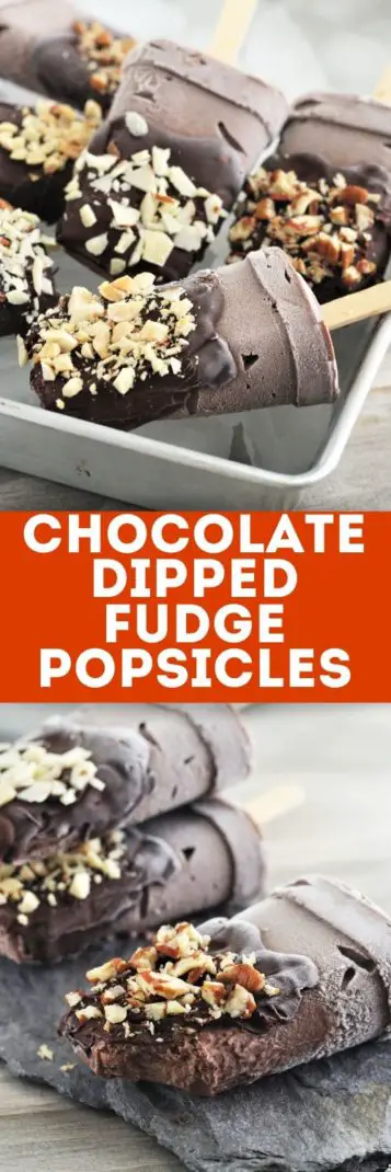 Creamy, frozen chocolate dipped fudge popsicles are super easy to make with just a handful of ingredients.