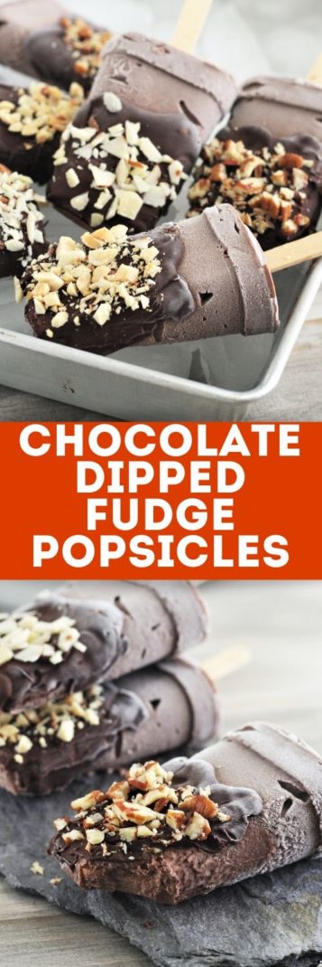 Creamy, frozen chocolate dipped fudge popsicles are super easy to make with just a handful of ingredients.