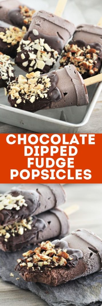 Creamy, frozen chocolate dipped fudge popsicles are super easy to make with just a handful of ingredients.