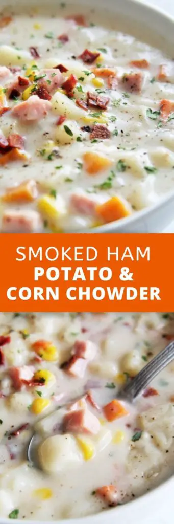 Hearty, creamy chowder loaded with smoked ham, potatoes, and sweet corn.