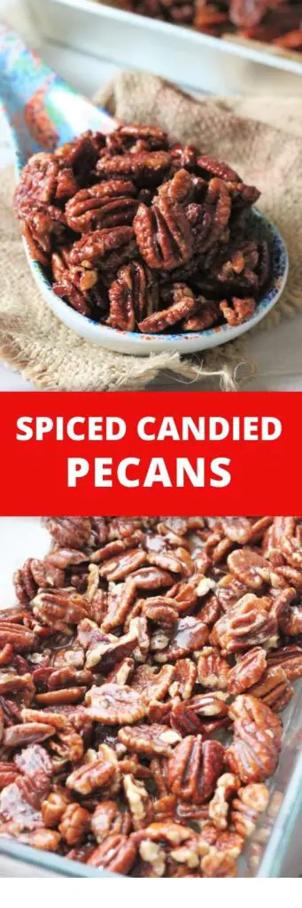 These sweet Spiced Candied Pecans take just 15 minutes to make and are perfect for snacking, on salads and desserts, or even as last minute gifts!