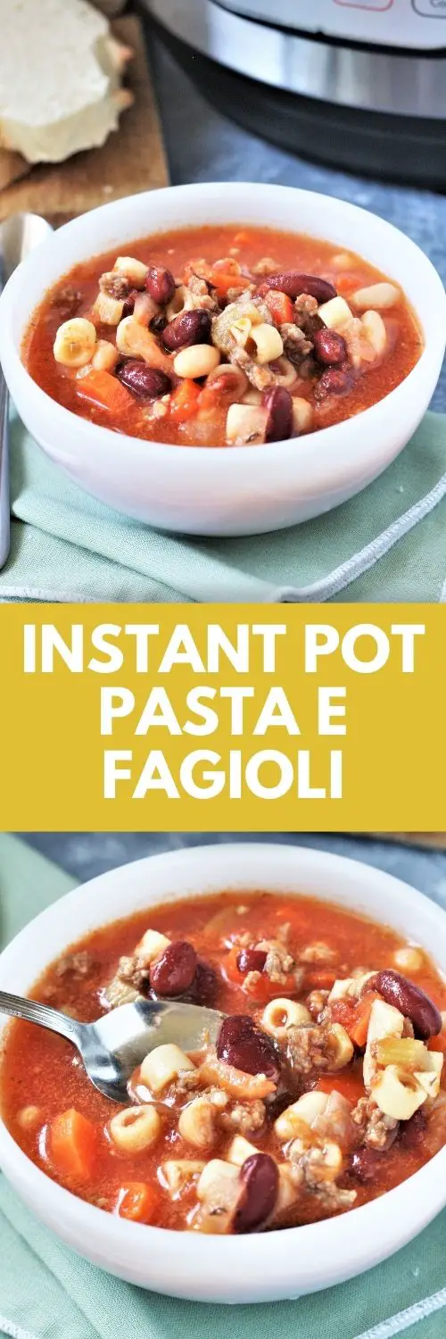 This Instant Pot Pasta E Fagioli is hands down the easiest recipe ever! This delicious soup is made from scratch in one pot, kid-approved, and takes less than 30 minutes to get dinner ready!