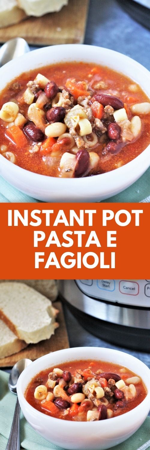 This Instant Pot Pasta E Fagioli is hands down the easiest recipe ever! This delicious soup is made from scratch in one pot, kid-approved, and takes less than 30 minutes to get dinner ready!