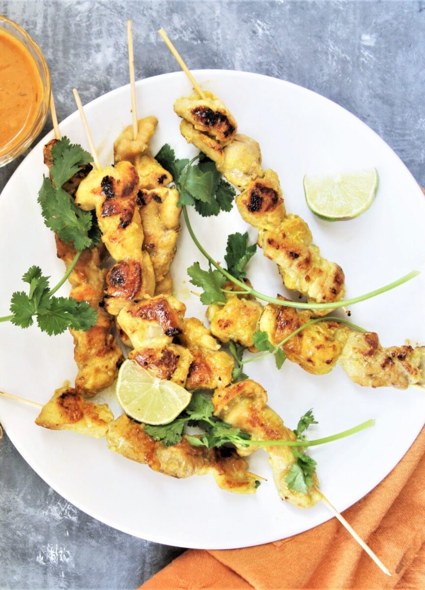 These tender and juicy chicken satay skewers are grilled and served with a creamy Vietnamese peanut sauce for dipping, making it a quick and delicious meal that the whole family will love!