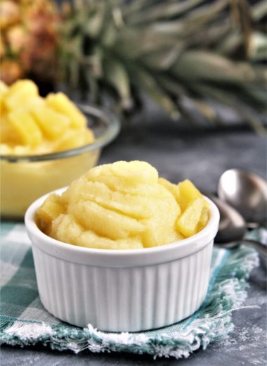 Sweet, creamy, frosty Copycat Disney Dole Whip can easily be made at home with only a few simple ingredients! This pineapple soft serve is the perfect refreshing dessert to enjoy on a hot summer day.