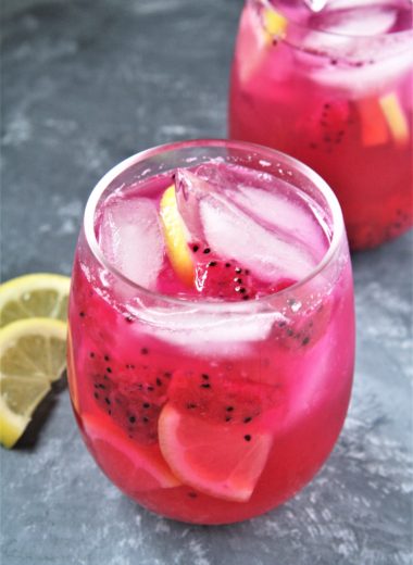 Featuring bold tropical flavors, this Starbucks Copycat Mango Dragonfruit Lemonade Refresher is a refreshing drink that you can make at home and enjoy all year round!