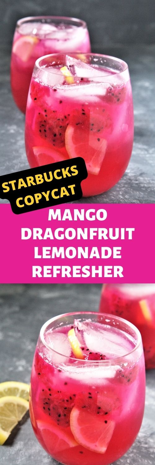 Featuring bold tropical flavors, this Starbucks Copycat Mango Dragonfruit Lemonade Refresher is a refreshing drink that you can make at home and enjoy all year round!