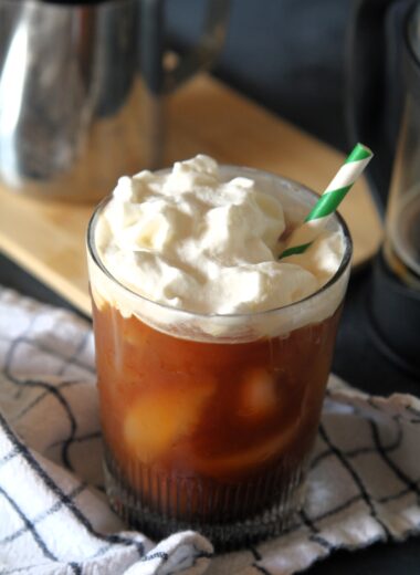 Upgrade your iced coffee with a swirl of Irish cream syrup, topped with sweet cream cold foam and a hint of cocoa powder. You can make this seasonal Starbucks copycat recipe at home and enjoy it all year round.