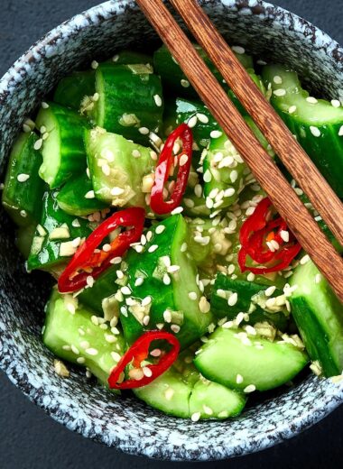 Make the famous crisp, spicy, and tangy Din Tai Fung cucumber salad at home with this easy copycat recipe. Made with Persian cucumbers, garlic, sesame oil, and chili oil—it's perfect as a refreshing side dish or appetizer!